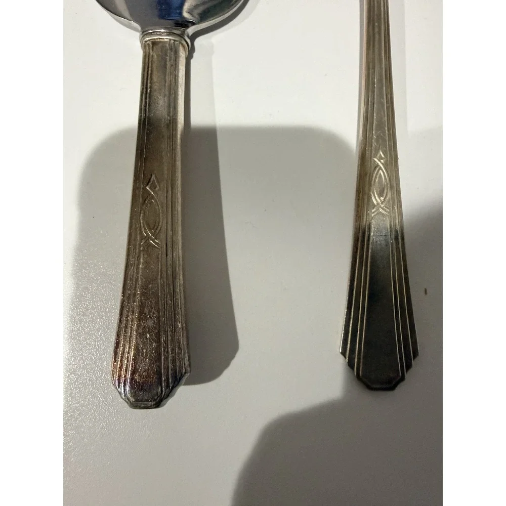 Wm Rogers &‎ Son AA Serving Utensils Cake Spoon Silverplate Art Deco 4 Pieces